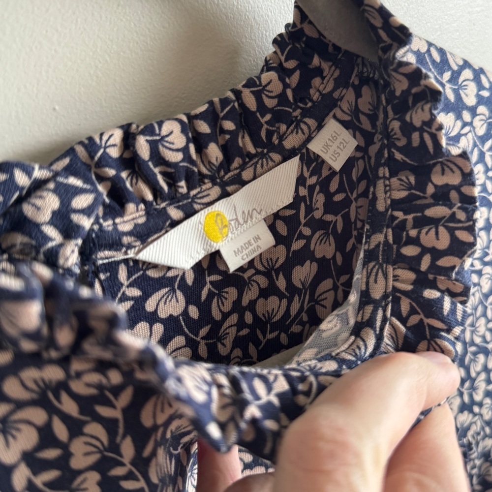 BODEN Ditsy Floral Long Sleeve Belted Shift Dress Women’s 12L Beige Blue Tan Ten - Picture 3 of 9